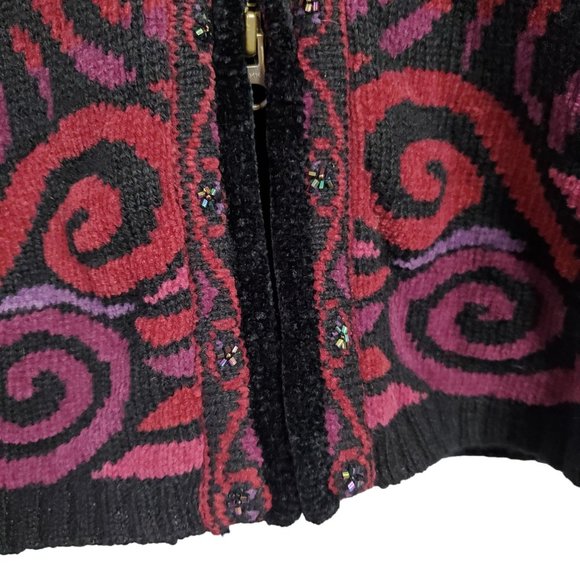 Icelandic Design Size S Sweater Coat Vintage Zipper Beaded Pockets Wool Blend - Picture 14 of 15